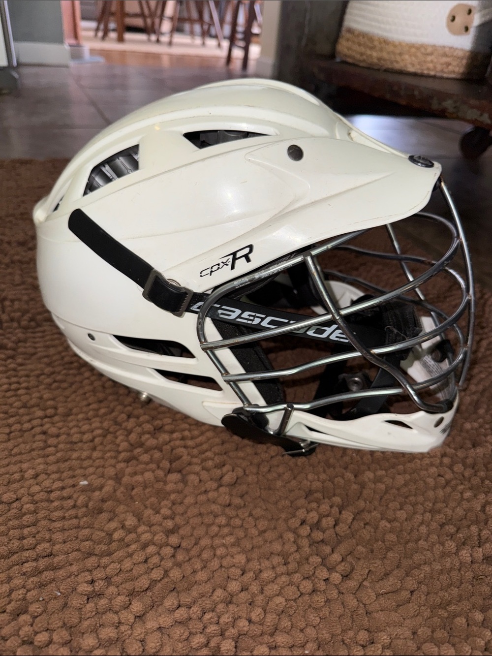 Cascade CPX-R White Lacrosse Helmet with silver Cage
